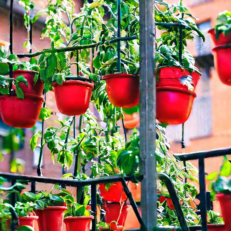 Tomates sur un balcon en ville